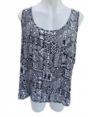NEW Relativity women's Black and White Patterned Sleeveless T-Shirt Size 2X